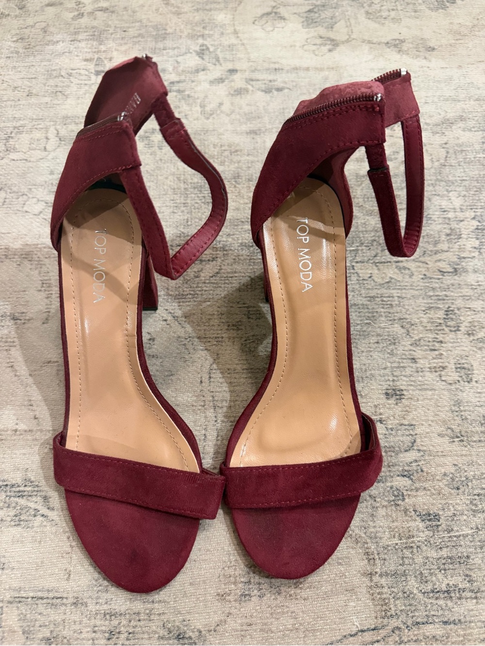 TOP Moda Burgundy Suede Open-Toe Ankle-Strap Heels